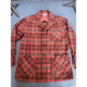 60s VTG Pendleton Wool Plaid Button Up 49ers Jacket Blazer Red Black Mens Size M
